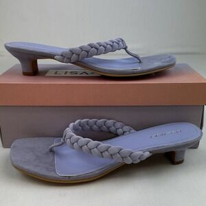 Lisa Vicky Beauty Heeled Flip Flop Sandals Womens Sz 9 Pale Purple Braid Suede